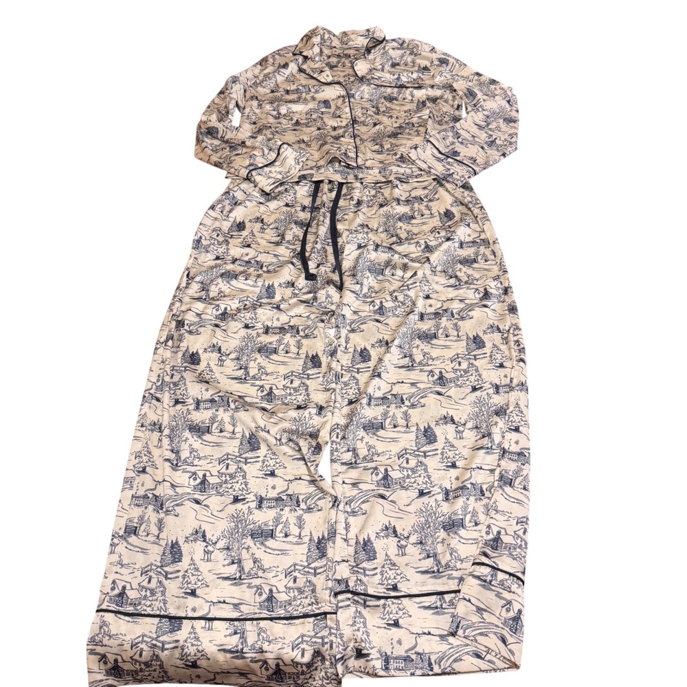 Abercrombie & Fitch Sleepwear Toile Winter Scene SatinSleep Set Pajamas M